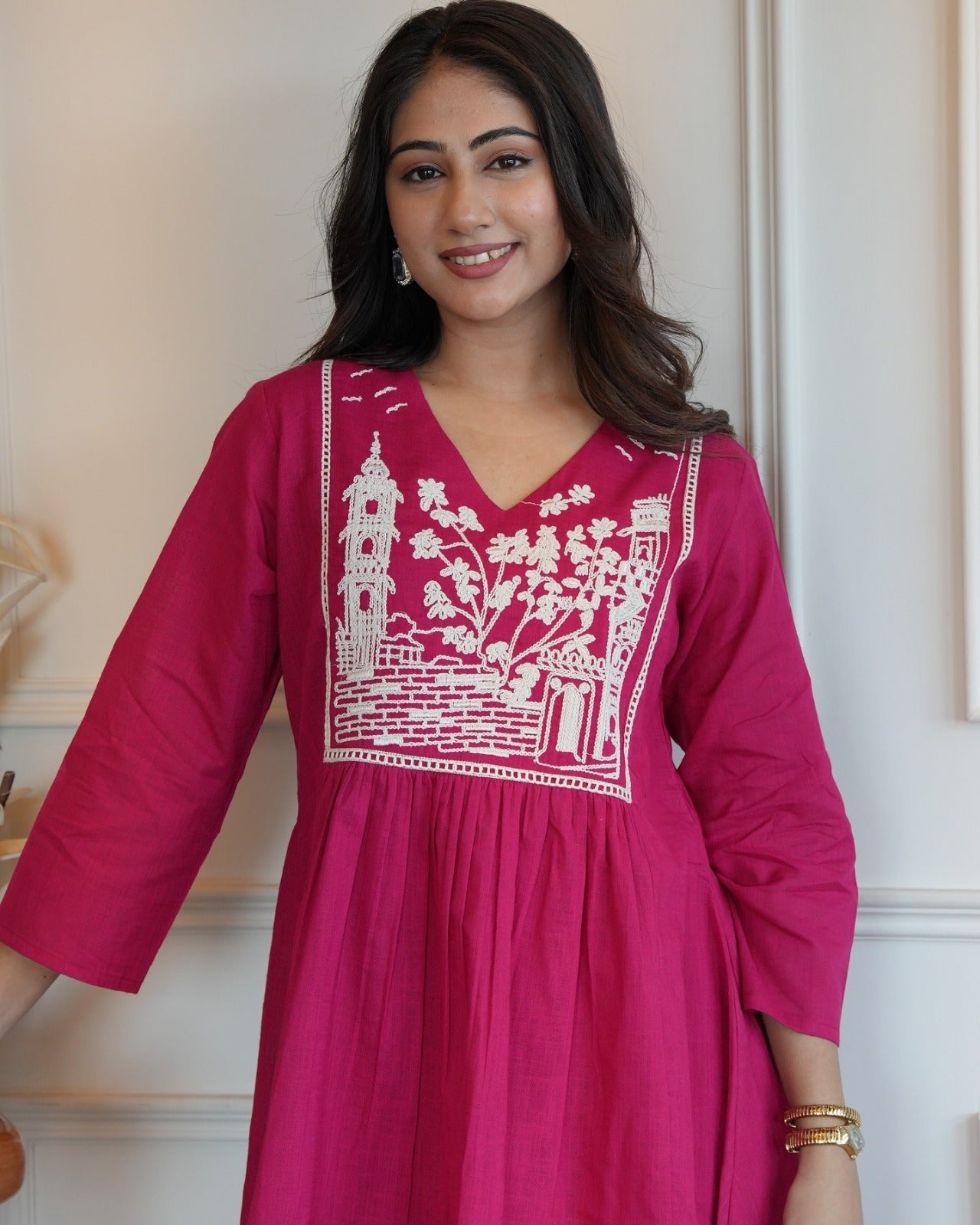 Magenta Embroidered Cotton Coord Set