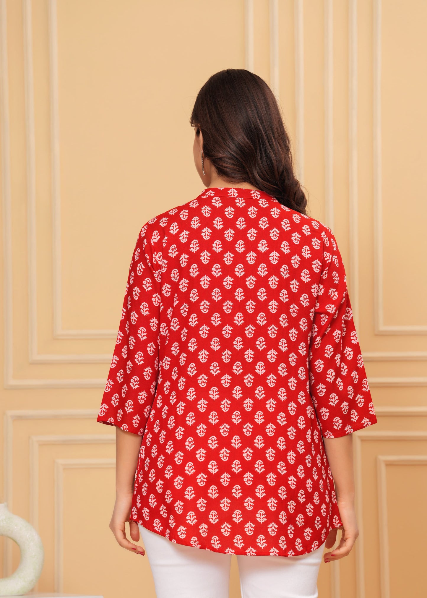 Red Printed Cotton Kurti Top