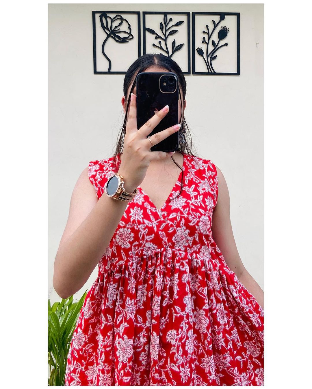 Red Blossom Cotton Peplum Top