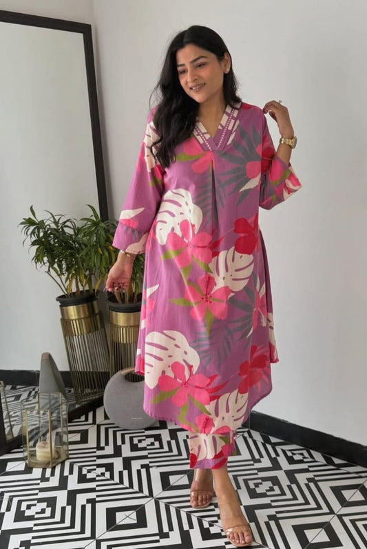Lilac Bloom – Jaipuri Floral 2-Piece Cotton Suit