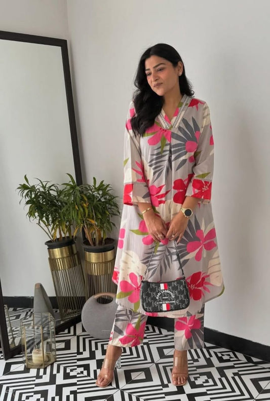 Ivory Tropics – Jaipuri Floral 2-Piece Cotton Suit