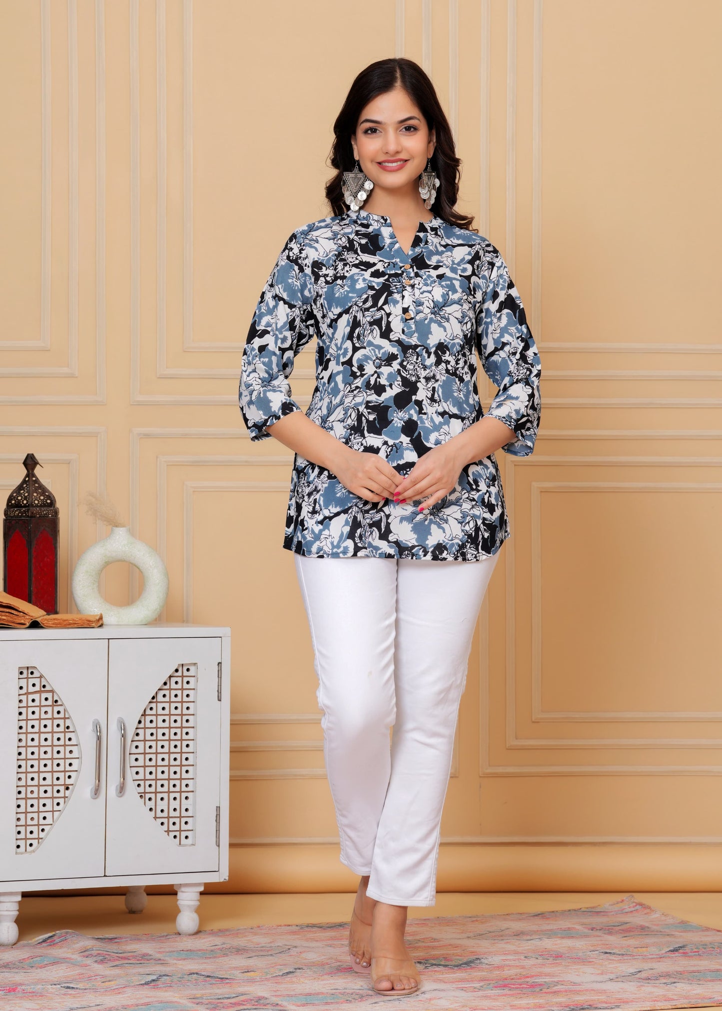Blue Floral Kurti Top