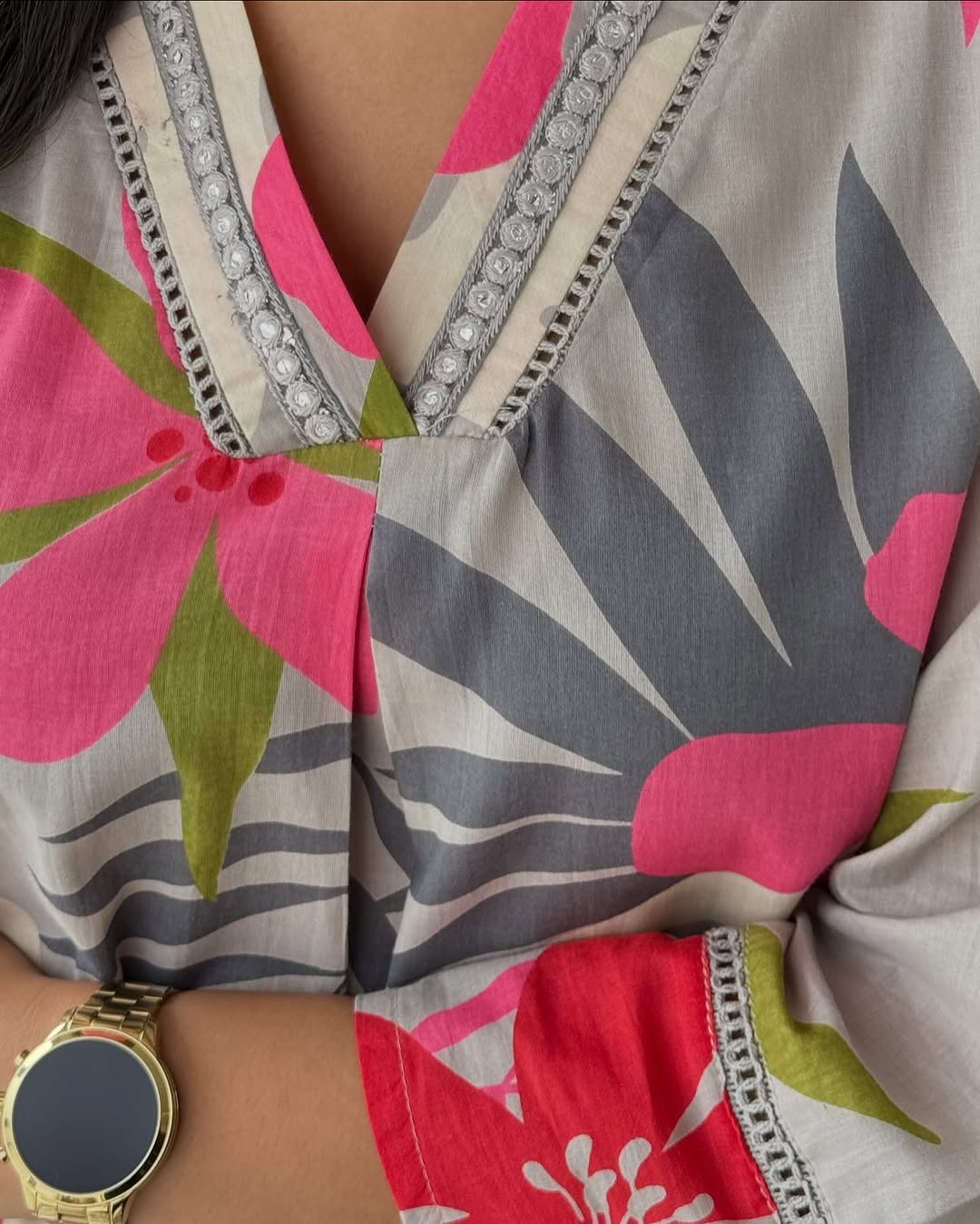 Ivory Tropics – Jaipuri Floral 2-Piece Cotton Suit